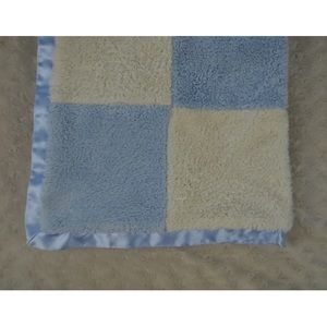Lullaby Club Patchwork Squares Baby Blanket Blue Cream Off White Silky Satin